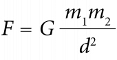 Fórmula de la llei de la grravitació universal F = G * (m1 * m2) / r^2